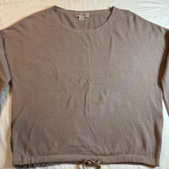 Barefoot Dreams CozyChic Ultra Lite Sweater Taupe Drawstring Pullover Size S - Picture 2 of 7